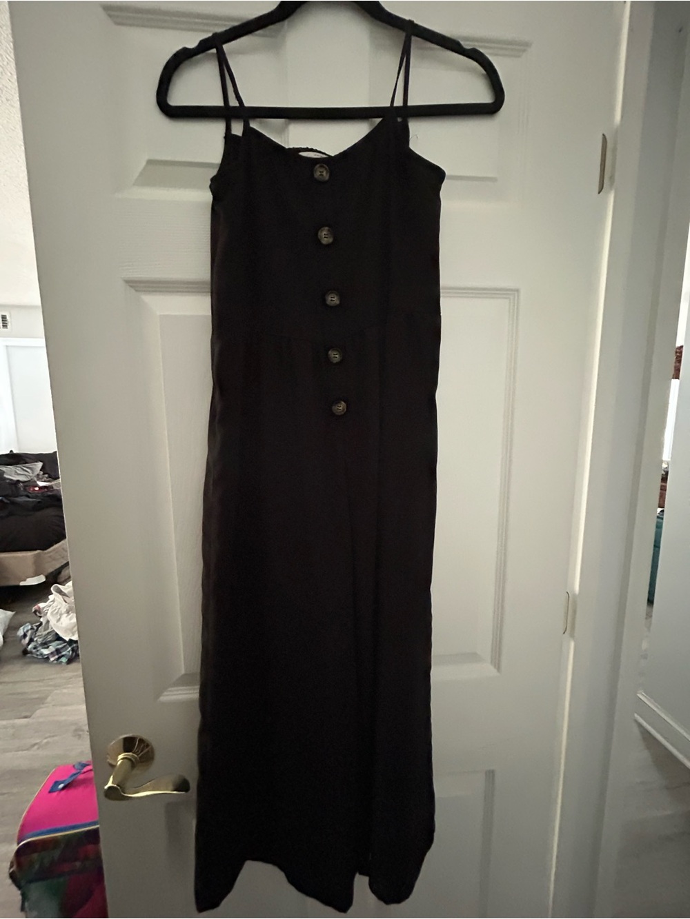 SHEIN Black Spaghetti-Strap Button-Front Maxi Dress